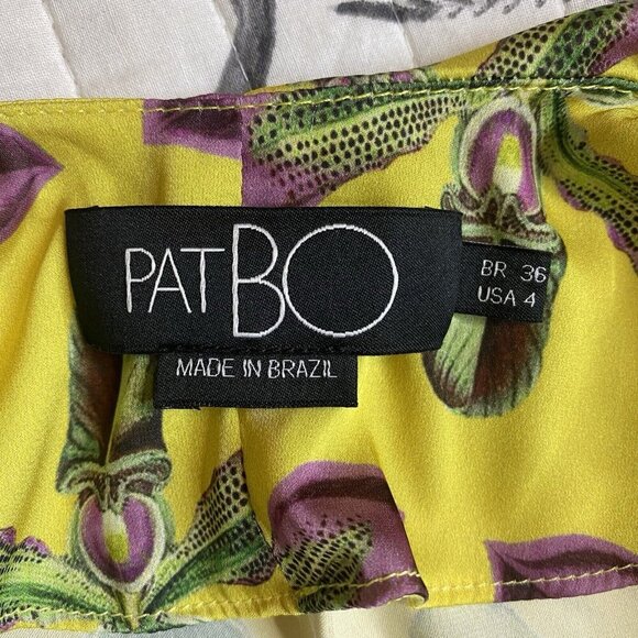 PatBo Asymmetrical Belted Floral Mini Dress Puff Sleeves Satin Yellow Size 4 - Picture 12 of 15